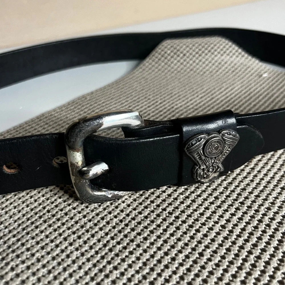 Harley-Davidson Mens Black Leather Belt‎ V-Twin Engine Emblem USA Made 36 Inch